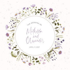 Naklejka premium purple wildflower watercolor round frame