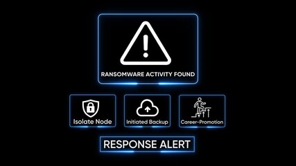 Cybersecurity alert ransomware activity detected isolate node initiated backup career promotion digital threat protection network security warning system failure data breach prevention cyber - Powered by Adobe