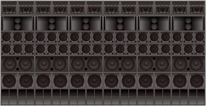 Giant Speaker Wall. Seamless Sound System Background. Vector Illustration for Music Event, Concert, and Party.