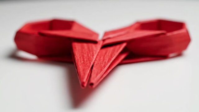 Red paper ribbon origami isolated on white background symbol of awareness