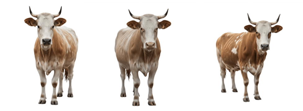 Chianina cow isolated on white background, solid white beef cattle portrait, farm livestock animal standing, purebred Chianina breed cutout, high-quality cow image for agriculture and ranch use