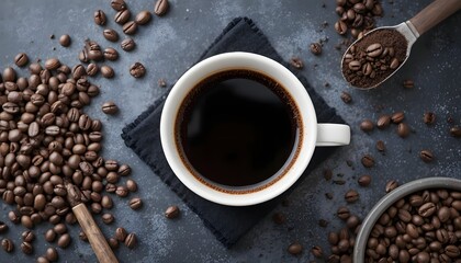 Aromatic Coffee Beans and a Fresh Cup of Brewed Coffee