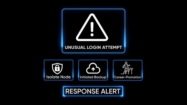 Digital security alert with icons for unusual login attempt isolation backup and career promotion image