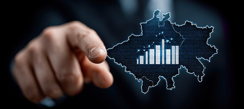 Businessman pointing at kosovo economy growth chart. Generated with ia