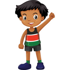 Smiling Young Boy Wearing A Kenyan Flag Tank Top And Dark Shorts With One Arm Raised In Celebration On A Transparent Background