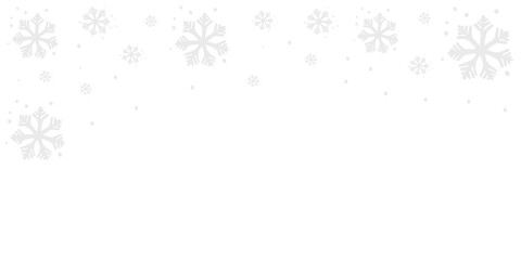 Fototapeta premium Light gray stylized snowflakes falling from the top edge on a pure white background.