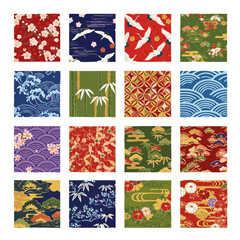 Traditional Japanese kimono fabric patterns in vibrant colors  