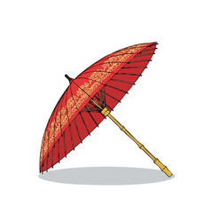 Red decorative umbrella with intricate design symbolizing Coming of Age Day  