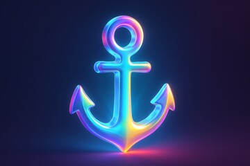 Colorful, neon-lit anchor is displayed on a dark background. The bright colors and the glowing effect give the impression of a futuristic, high-tech object. The anchor's design is sleek and modern