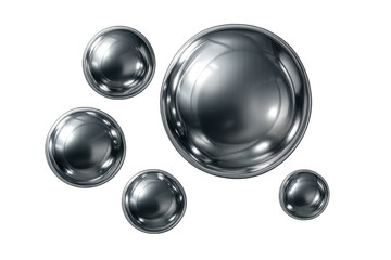Reflecting chrome metal spheres and liquid drops abstract design element on transparent background