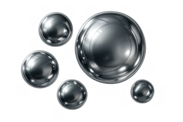 Reflecting chrome metal spheres and liquid drops abstract design element on transparent background