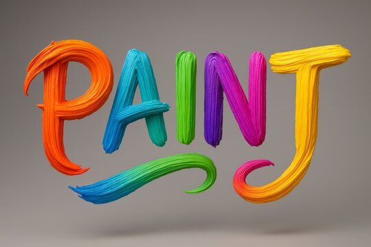 Paint is a colorful word that is written in a brush stroke style. The word is written in a rainbow of colors, which gives it a fun and playful look. The brush strokes are thick and bold