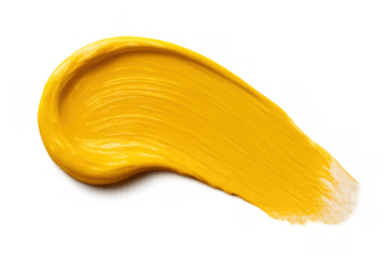 Yellow acrylic paint brush stroke creating an expressive texture against a transparent background, vibrant art element