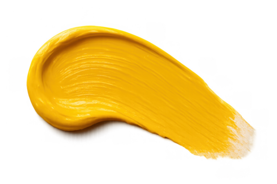 Yellow acrylic paint brush stroke creating an expressive texture against a transparent background, vibrant art element