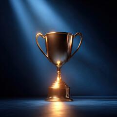 Golden trophy award cup spotlight victory pedestal shiny metal celebration winner achievement prize