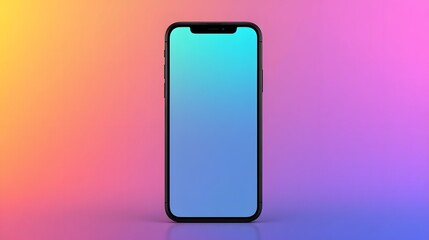Sleek smartphone with vibrant blue screen on modern gradient background, perfect for app promotion or ui design showcase, clean technology aesthetic