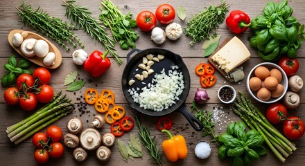 A closeup of fresh vegetables and spices on a wooden board, perfect for a healthy Christmas meal decoration