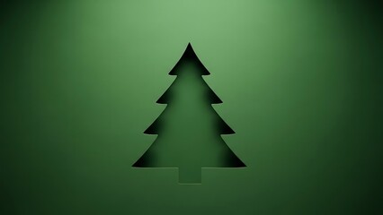 Simple christmas tree cutout silhouette on green background for holiday season