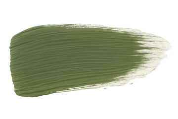 Olive green paint brush stroke creating an abstract texture element, artistic smear with transparent background
