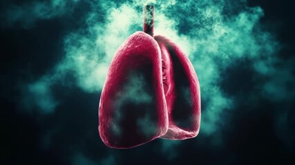 Creative digital illustration of human lungs glowing in pink and green neon tones, symbolizing health, biology, breath, and medical science, showing life energy and anatomy in futuristic modern style - Powered by Adobe
