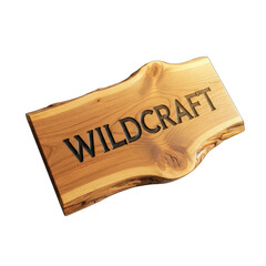 Wildcraft Wooden Sign Isolated on Black Background with Engraved Text and Natural Wood Grain Texture