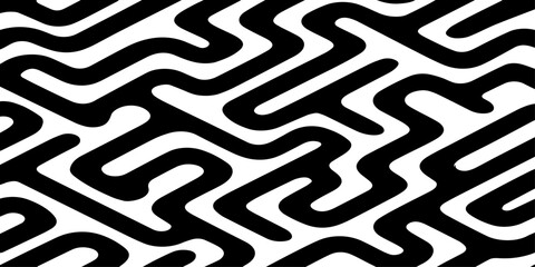 A seamless abstract geometric pattern composed of thick black rounded lines arranged diagonally across a light cream background.