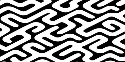 A seamless abstract geometric pattern composed of thick black rounded lines arranged diagonally across a light cream background.