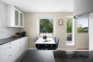 Modern luxury kitchen interior in minimal scandinavian style, 3d render