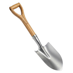 A Metallic Shovel With A Wooden Handle Isolated On A Transparent Background