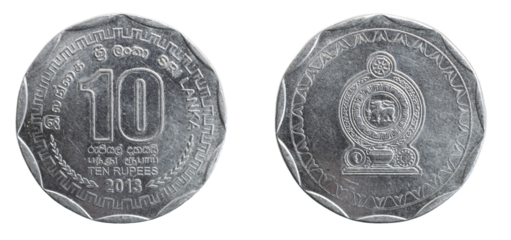 Sri Lanka ten rupee coin on white isolated background