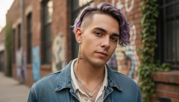 Portrait of a young man with individuality confidently looks for Gen Z marketing, youth lifestyle blogs, and advertising campaigns