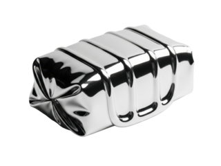 Silver metallic wrapper with melting highlights clean white background