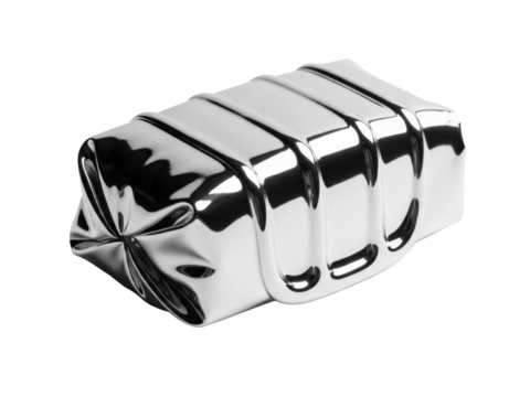 Silver metallic wrapper with melting highlights clean white background
