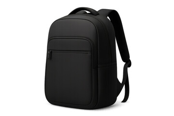 Minimalist black backpack for school, travel, and business on transparent background, carrying daily essentials