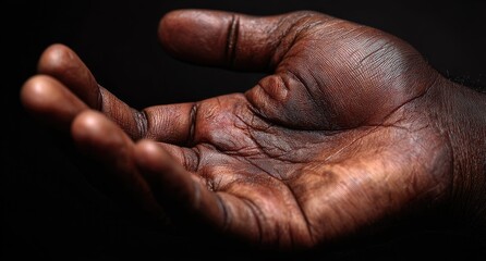 Fototapeta premium Close-up of a dark-skinned hand open in supplication