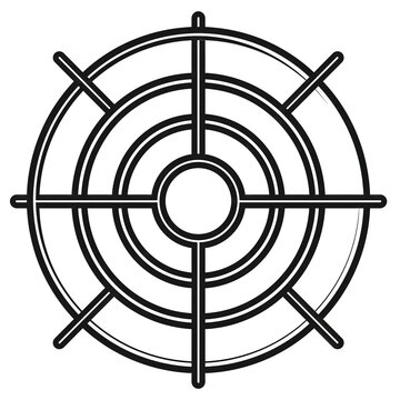 Abstract Circular Target Icon in Black Line Art with Subtle Rainbow Glints on Transparent Background