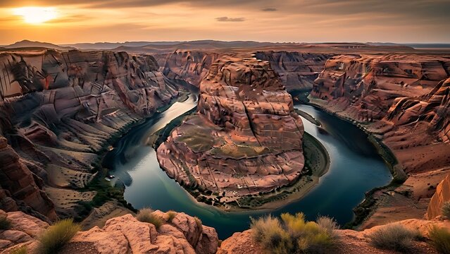 Horseshoe bend on the colorado river at sunset in glen canyon national recreation area, arizona