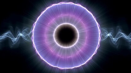 Glowing violet energy ring radiating light circular pattern abstract waveform neon halo dark background hypnotic circular light purple radial glow - Powered by Adobe