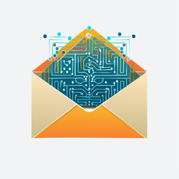 Encrypted message in envelope shows circuit pattern on inside