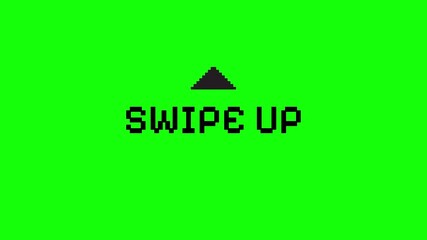 Swipe up icon in pixel art style on a bright green background. Ideal for game interfaces, app UI, and digital promotions to guide user interaction. - Powered by Adobe