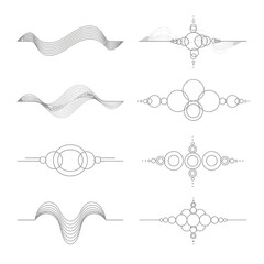Modern abstract decorative line art elements featuring elegant wave patterns and sophisticated circular arrangements for design projects