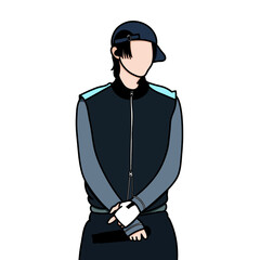 Vector illustration of a Korean K-pop idol. A male K-pop idol performing at a major event while wearing a tilted hat.