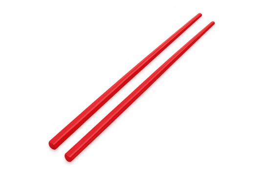 Red chopsticks lying on a transparent background, depicting asian cuisine and eating culture