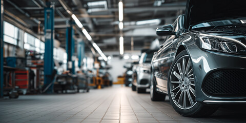 Modern car in an auto repair shop
