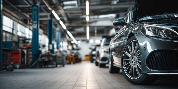 Modern car in an auto repair shop
 - Powered by Adobe