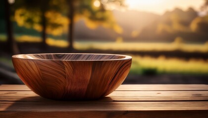 beautifully crafted wooden bowl on rustic wooden table with natural textures and warm tones