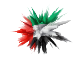 Dynamic burst of UAE flag colors, symbolizing national pride and vibrant celebration of United Arab Emirates identity