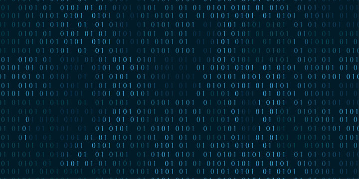 Binary code pattern consisting of zero and one digits on a dark blue background.
