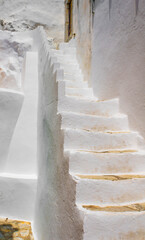Close up of old  white stone staircase, Symi island, Greece