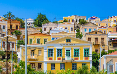Symi cityscape, town hall, Symi island, Greece